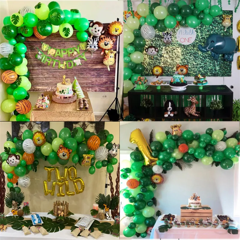 

109pcs Palm Leaf Animal Balloons Garland Arch Kit Jungle Safari Party Supplies Favors Kids Birthday Party Baby Shower Boy Decor