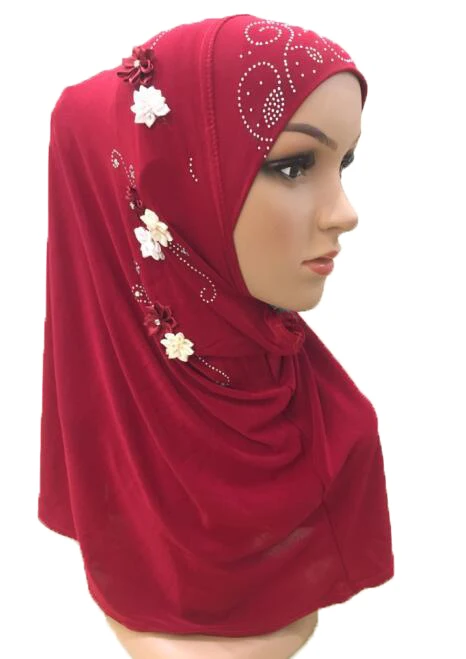

12PCS Muslim Women Flower Hijab Hot Drilling Amira Shawls Islamic Wrap Head Cover Caps Arab Turban Headscarf Neck Cover Headwear