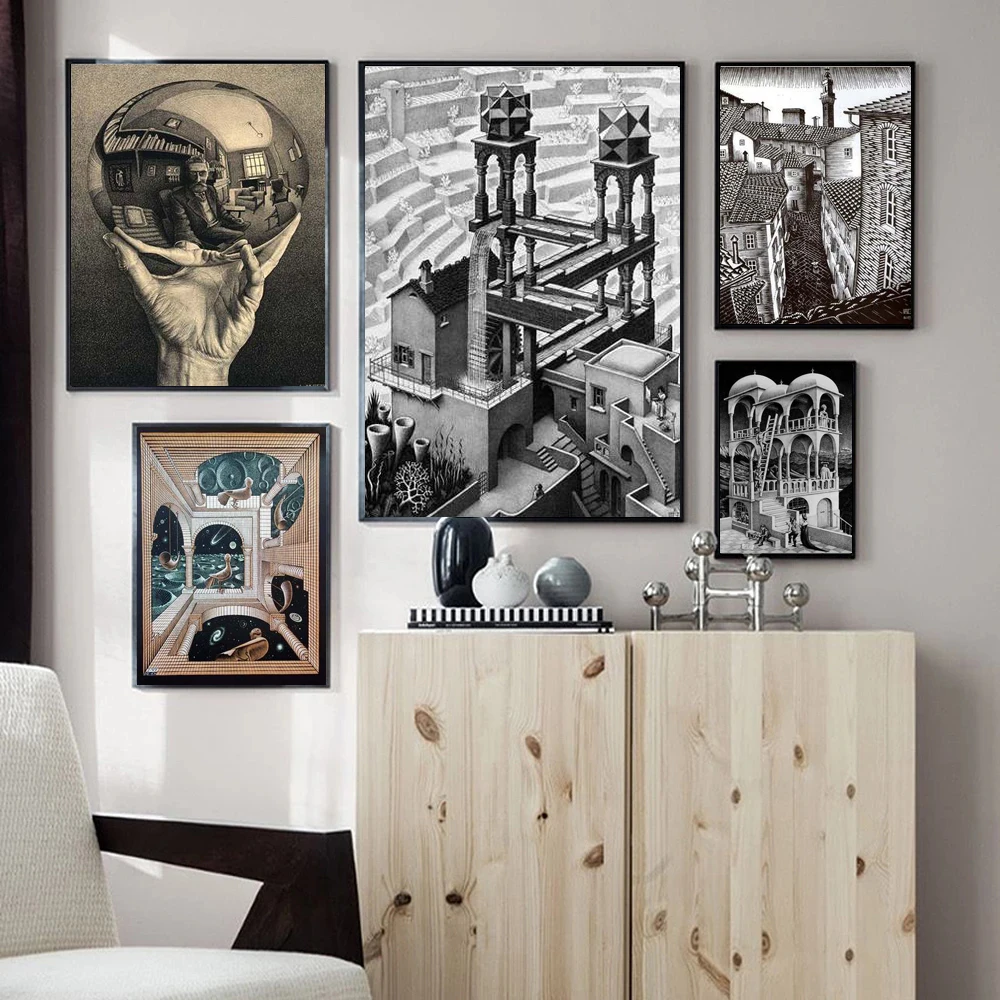 Живопись на холсте "Геометрическое искусство Эшера. Cюрреалистические картины, постеры и фотографии на стенах для декора гостиной и дома".