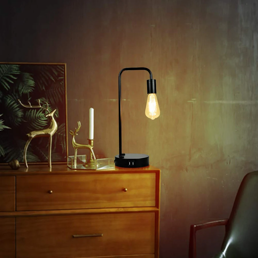 

Industrial Touch Control Table Lamp with 2 USB Charging Ports and 2 Power Outlets 3 Way Dimmable Vintage Nightstand Lamp