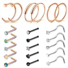 Набор из нержавеющей стали, L-образные гвоздики для носа, 20 г, изгиб, Кристалл, кольцо для носа и гвоздики, кольцо для носа, оптом, украшения для тела