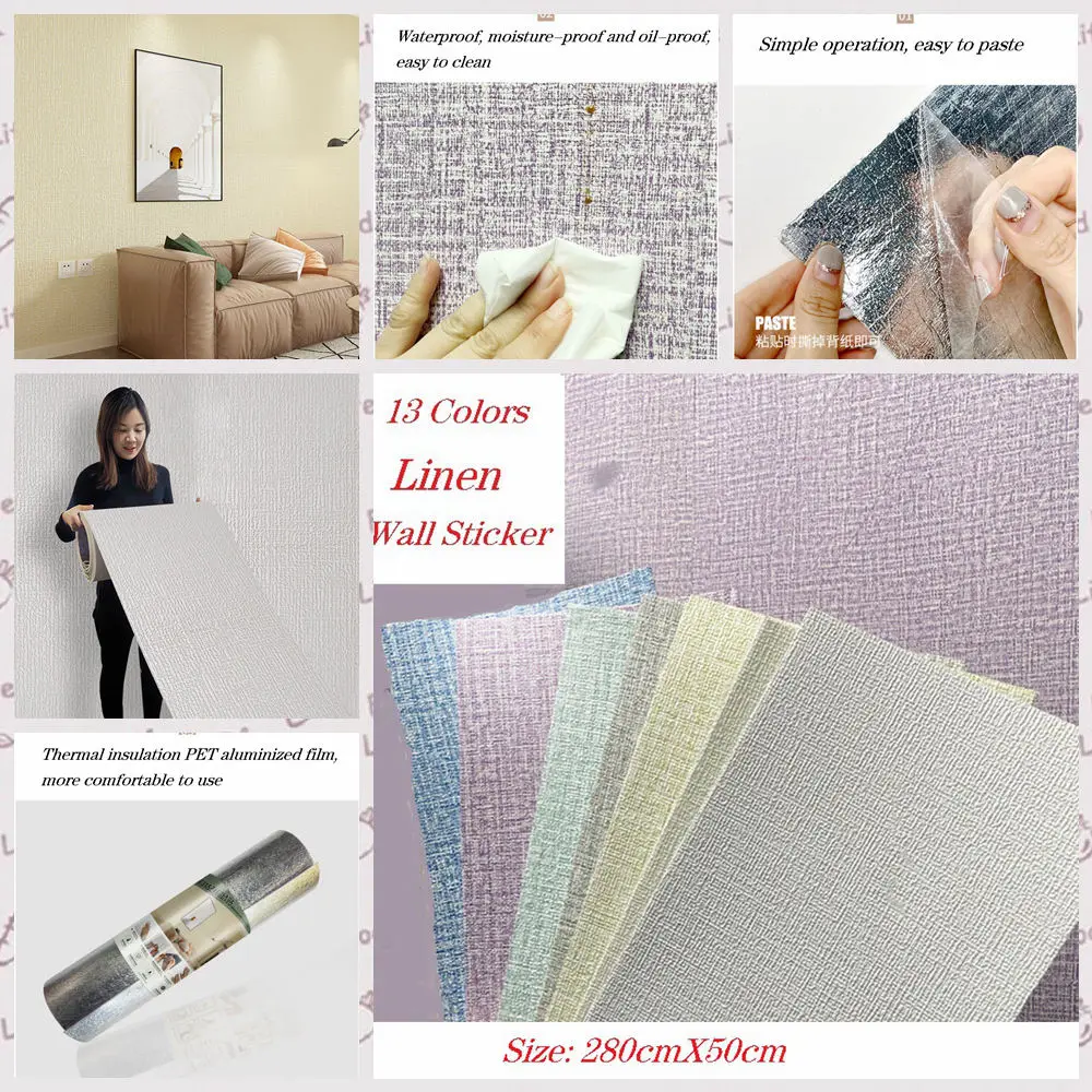 

Solid Thickening Sticker Imitation Linen Pattern Plane Wall Sticker PE Foam Anti-collision Self-adhesive Wallpaper Home Decor