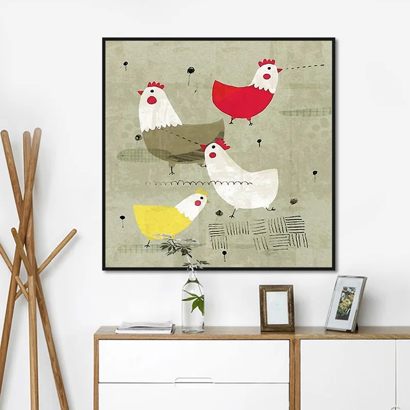 Милый мультяшный постер с большой курицей Картина на холсте животными картина
