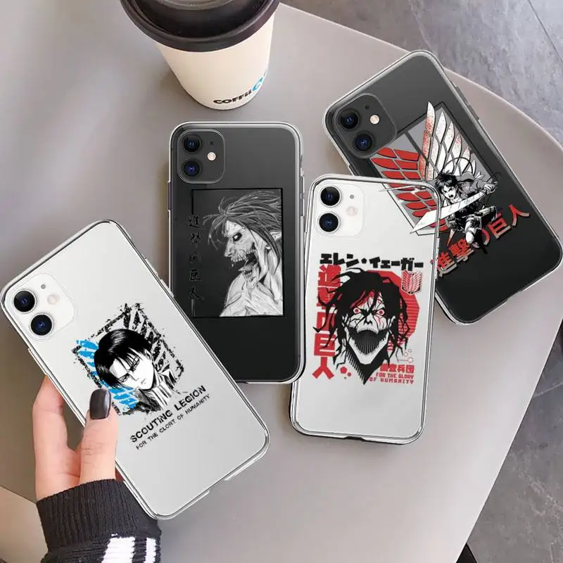 

attack on titan japan anime Phone Case Transparent for iPhone 7 8 11 12 13 mini pro X XS XR MAX Plus