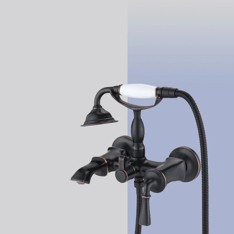 

Oil rubbed bronze wall hanging bathtub faucet design single handle bath room orb shower mixer with handhled shower