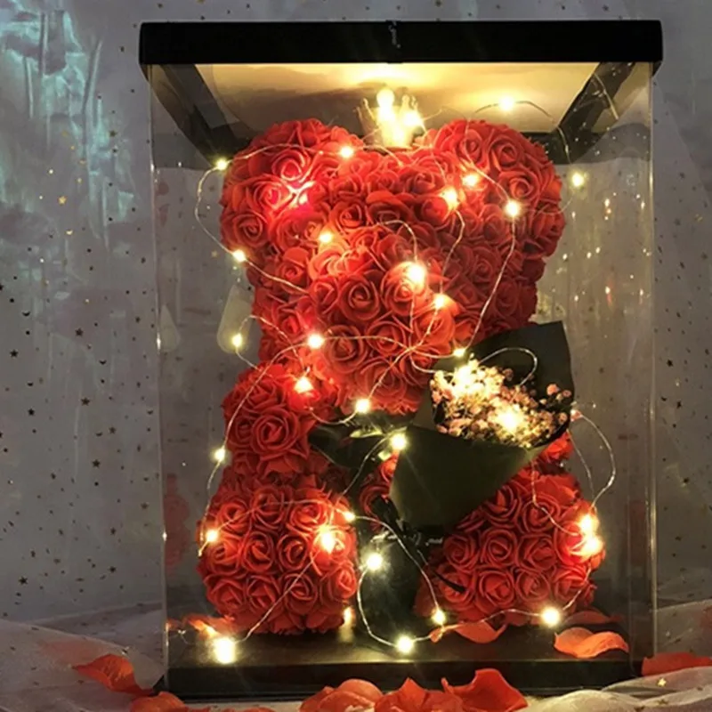 Супер большая прозрачная упаковочная коробка с розовым медведем Подарочная