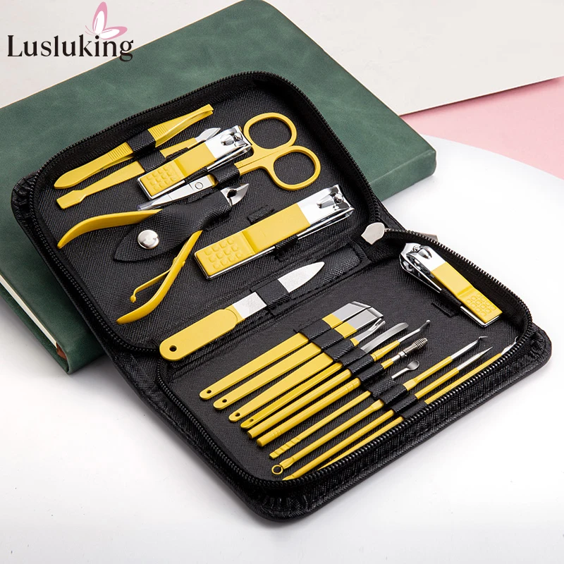 Nail Clippers Set Cutting Pliers Stainless Steel Scissors Manicure Pedicure Tools Dead Skin Remove 9/18Pcs Yellow Color