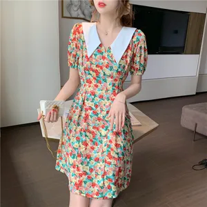 Women's Dress 2021 Summer New Women's Clothes Temperament Fashion Sexy Top Women Long Skirt Waist Floral Chiffon Dress Women 10 item image
