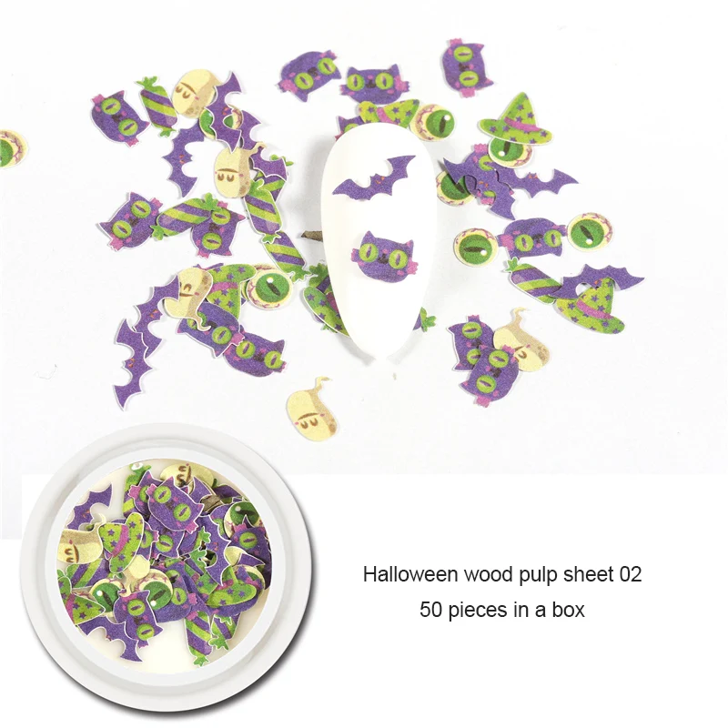 Деревянные Целлюлозные чипсы Хэллоуин летучая мышь рандомный дизайн ногтей