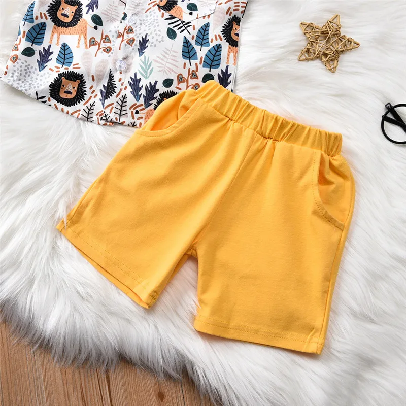 

Toddler Baby Boy Clothing Set Cartoon Print Gentleman Short Sleeve Shirt Shorts Pants 2PCS Outfits Newborn Boy Clothes Set