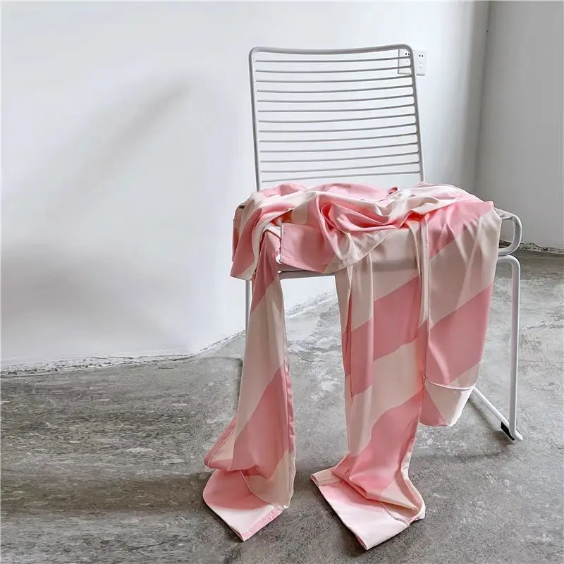 QWEEK Silk Pajamas for Women Striped Sleepwear Autumn Female Set Woman 2 Pieces Winter Pijama Long Sleeve Pyjamas Home Suit Pjs