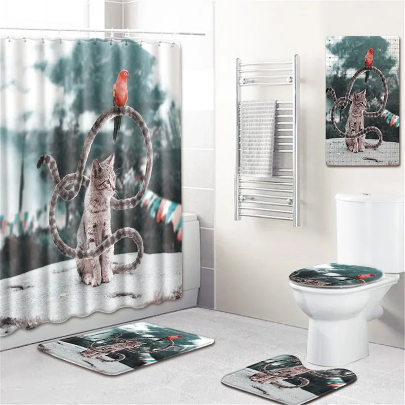 

Bathroom Mat Curtain Waterproof Shower Curtain Toilet Five-Piece Set Shower Household Mat Flannel Carpet bathroom rug set
