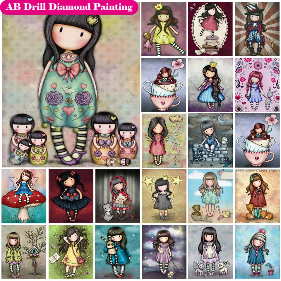 5D DIY наборы для алмазной живописи мультфильм кукла маленькой девочки полный