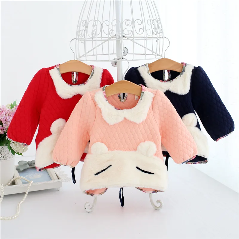 Детская одежда для девочек топы маленьких с мультяшным Кроликом зимняя теплая