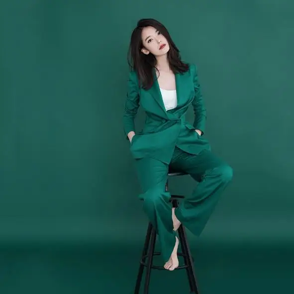 Осенние женские брючные костюмы комплект из 2 предметов однобортный пиджак