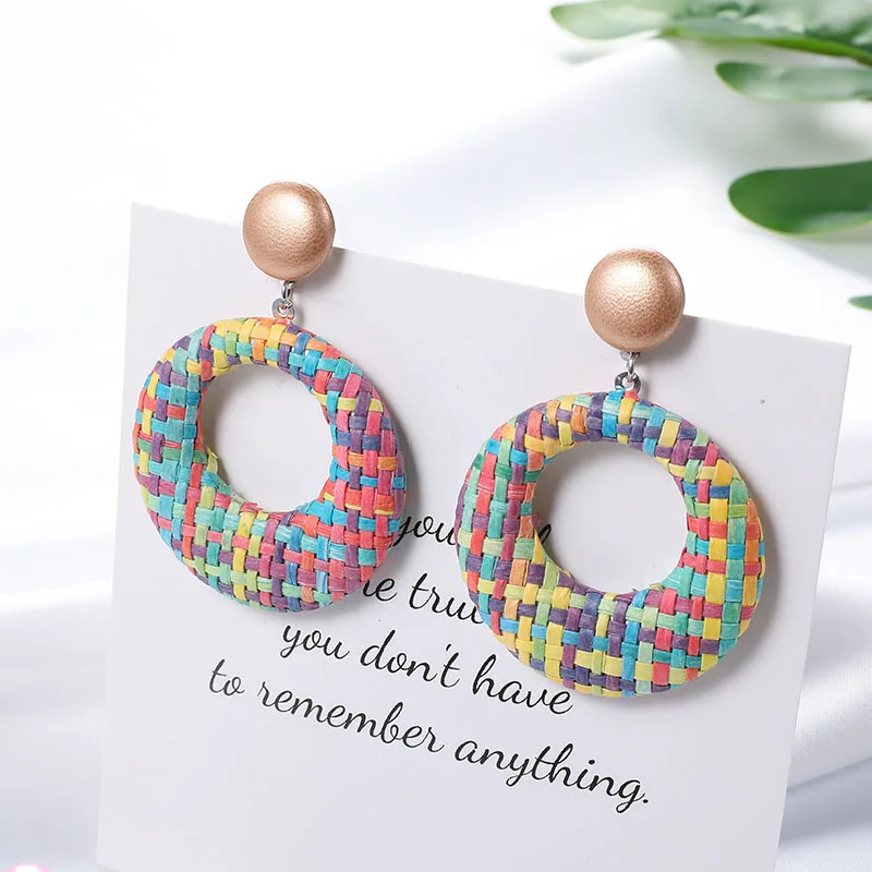 1 пара новые серьги из рафии коричневые и разноцветные Круглые Кольца плетеные