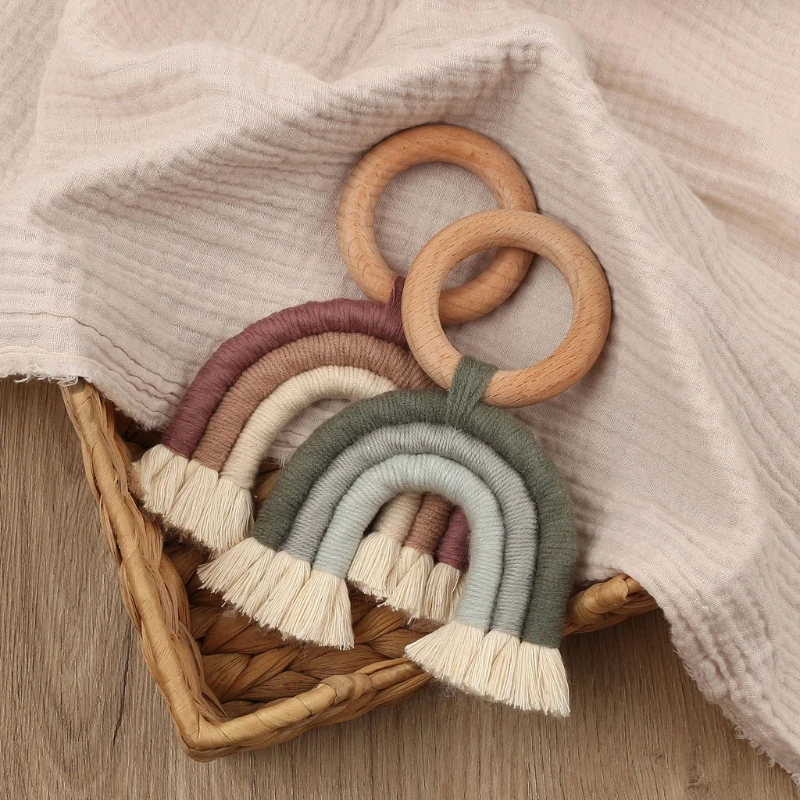 

Christmas Baby Rainbow Teething Ring Safety Wooden Teether Baby Care Shower Gift 2020 New