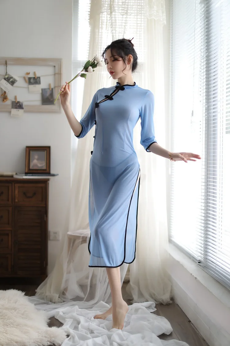 

Женское сексуальное нижнее белье для косплея, студенческий костюм, Эротическое длинное платье чонсам, Китайская классическая пикантная но...