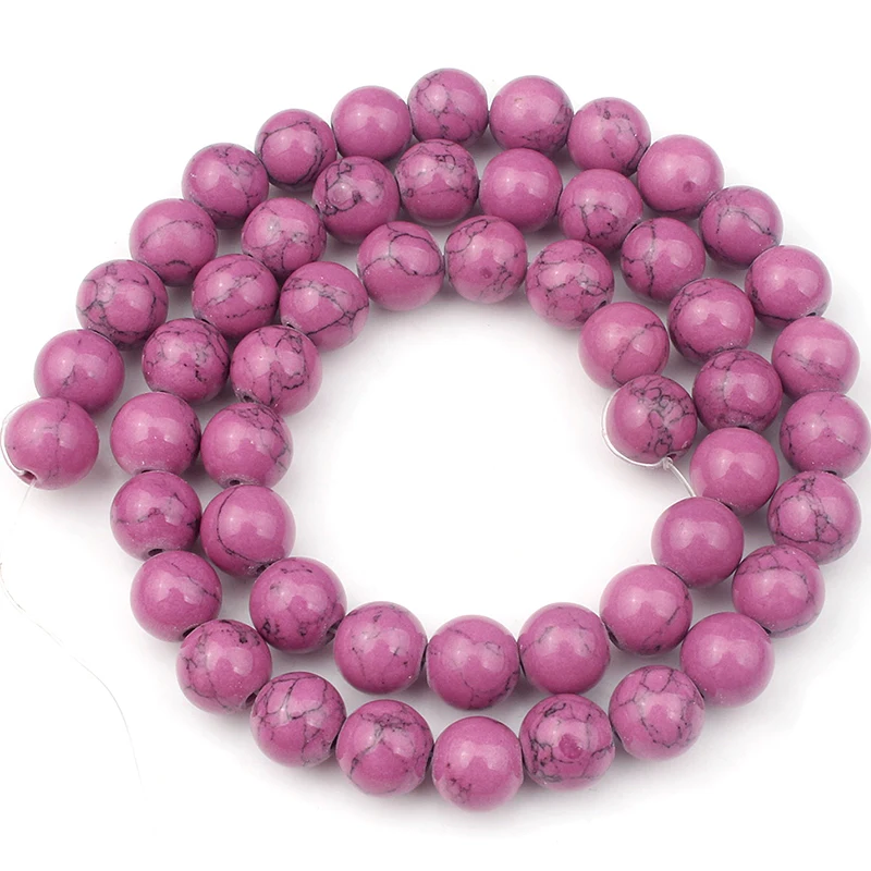 Purple Розовый Белый Синий Бирюзовый говлит Круглые бусины для самостоятельного изготовления ювелирных изделий браслет-Шарм Perles 1" Strand 4 6 8 10 12 мм - Цвет: Purple