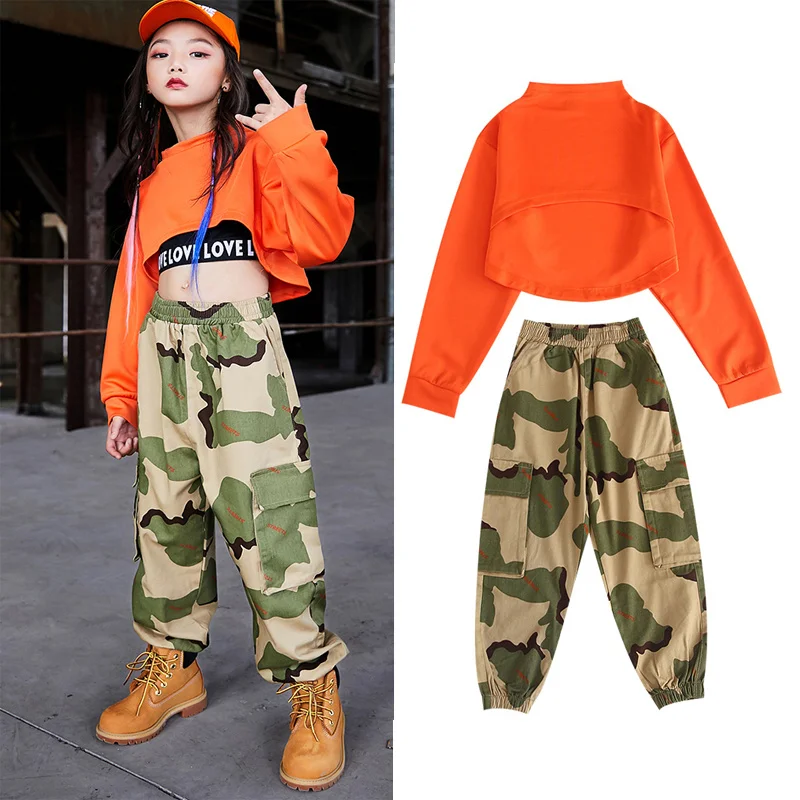 Детские костюмы для джазовых танцев Летний жилет девочек Камуфляжный комплект