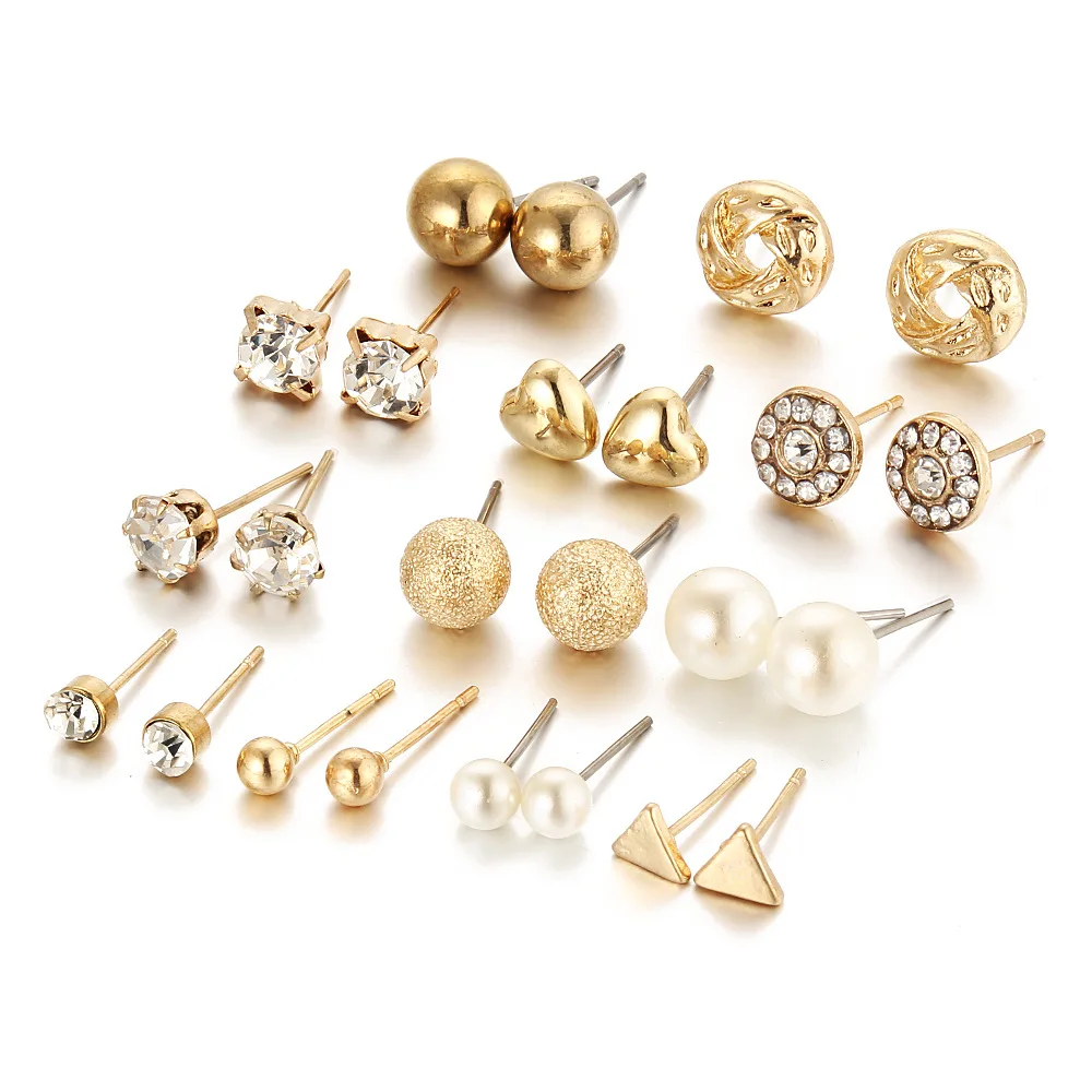

Pearl Korean Earrings For Women Set Zircon Heart Zirconia Triangle Ear Rings Combination Earing Fashion Jewelry