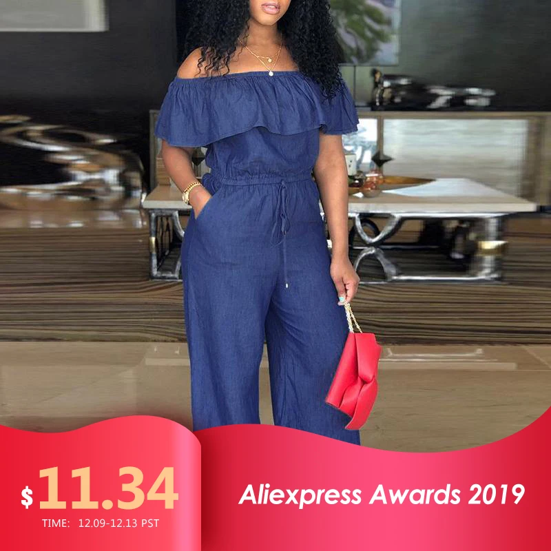 Комбинезон женские комбинезон 2018 Лето Джинсовые комбинезоны пикантные Slash шеи с