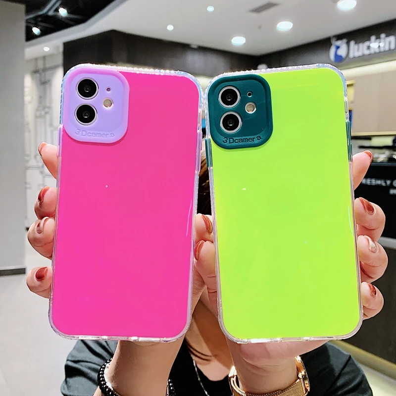 

Fashion Candy Color Bright Phone Case For iPhone 11 Pro Max SE 2020 Shockproof Simple Cases Cover