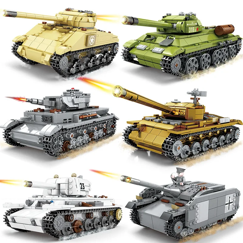 2021 новые комплекты военного танка ww2 Германия США T34 модель строительные блоки