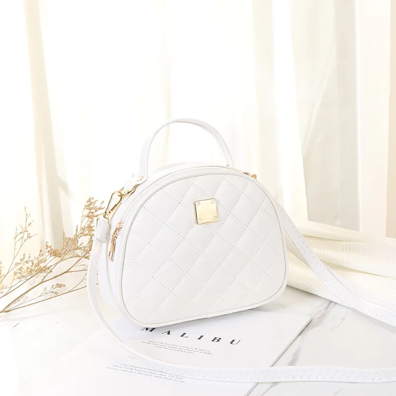 

2021 Women Fashion Famous Design Rhombic Versatile PU Leather Shoulder Bag Round Handbag Messenger Crossbody Bag
