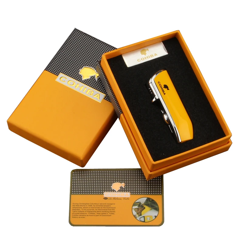 

COHIBA Metal Windproof Mini Pocket Cigar Lighter Cigarette Lighters With Cigar Punch Gift Box