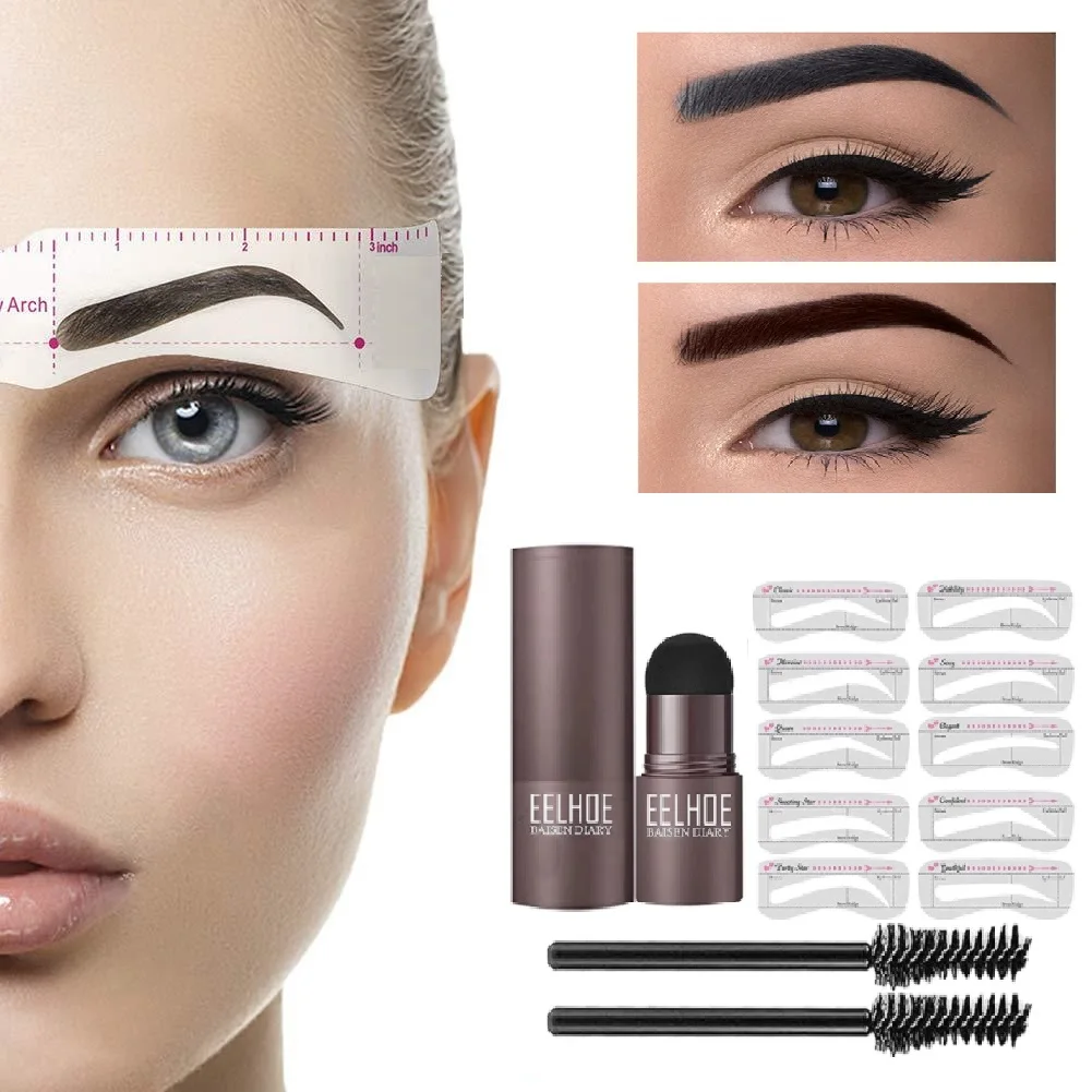 Eyebrow Shaping Kit Stamp Eyebrow Pencil and 5 Pairs Brow Stencils Kit Pen Cosmetics Waterproof Natural Color Eye Makeup Tools