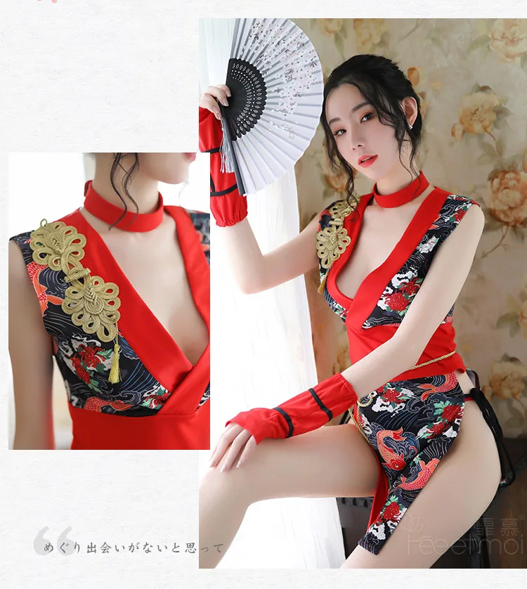 Sexy Lingerie Japanese Dancer Kimono Women V-neck Sleepwear Set Floral Printed Nightwear Erotic Bridesmaid Short Bath Robe |