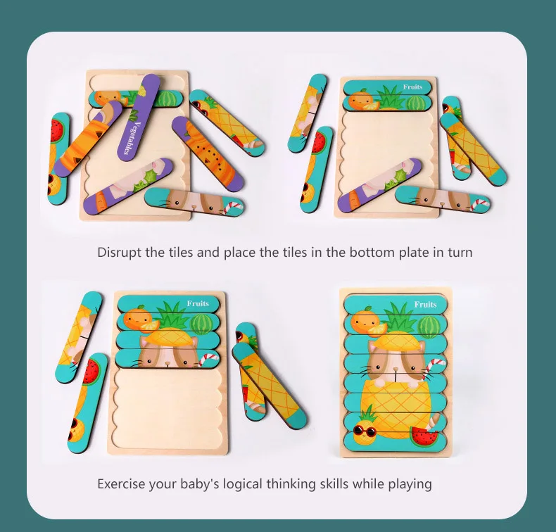 

Children's Wooden Puzzle Toy Double-sided 3D Puzzle Creative Strip Puzzle Early Childhood Education Montessori Gift