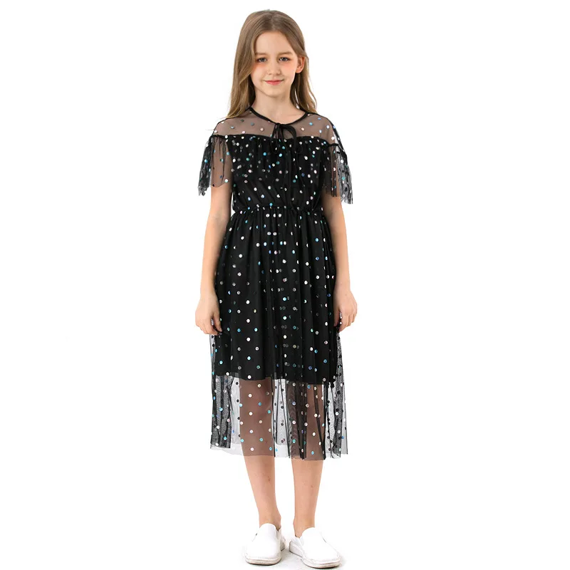 Dresses for Girls 10 12 years Summer Little Dress Sleeveless Sequined Black Kids Party 6 7 8 9 14 | Детская одежда и обувь