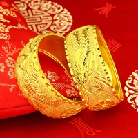 wedding bracelet wide heart shaped double happiness dragon and phoenix bracelet plated 24k gold wedding anniversary jewelry