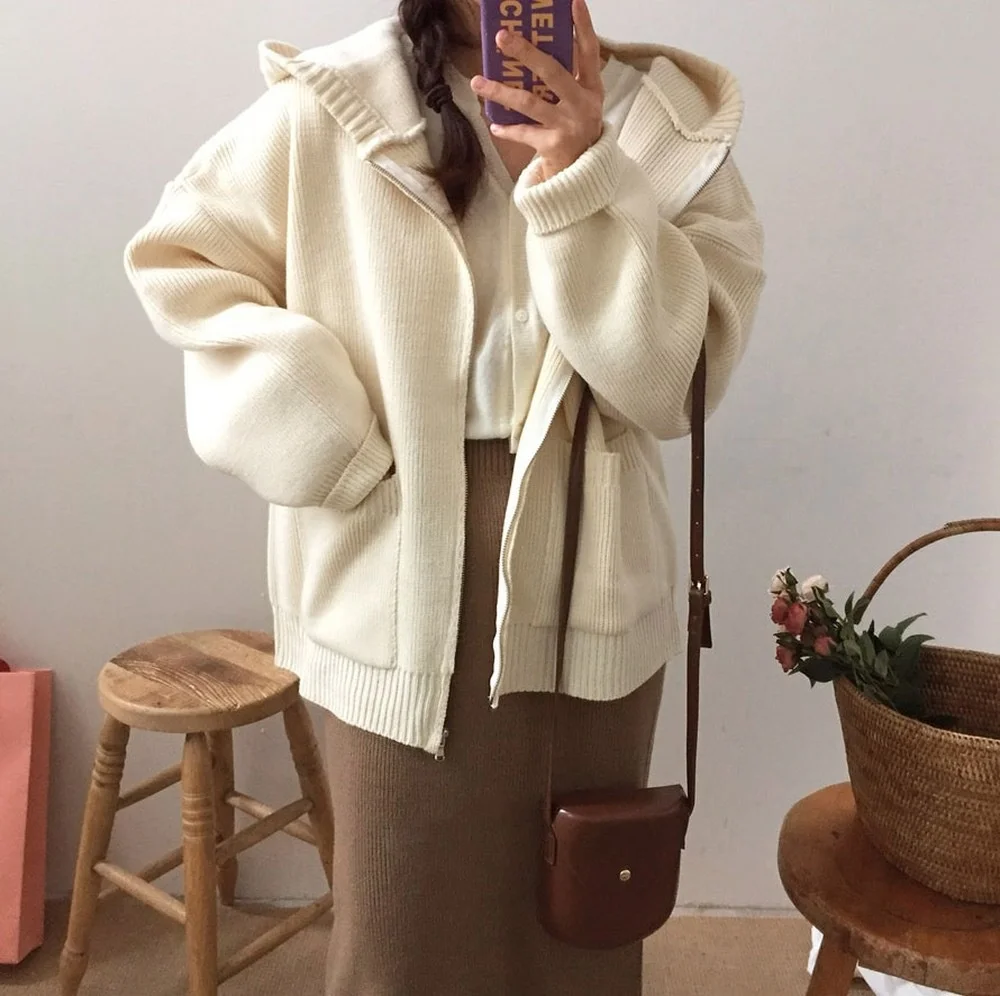 

Autumn and Winter New Cardigan Loose Sweatshirt Jacket Women Korean Style Hooded Women Ustyle0495