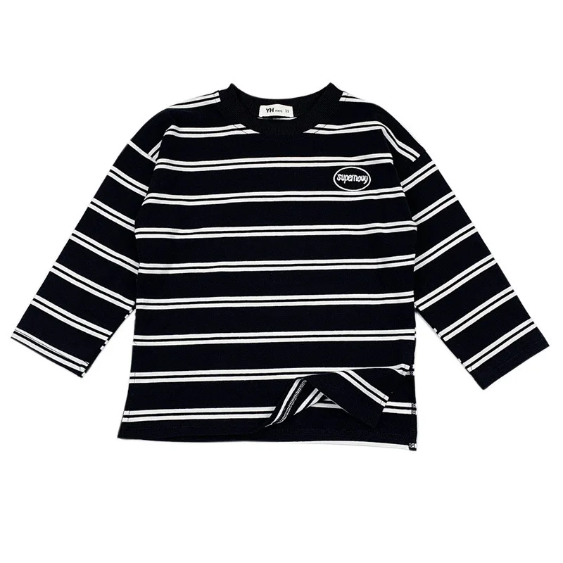 

Children's long-sleeved t-shirt striped top 2020 new Korean version of autumn/winter boys t-shirt baby round collar t-shirt tide