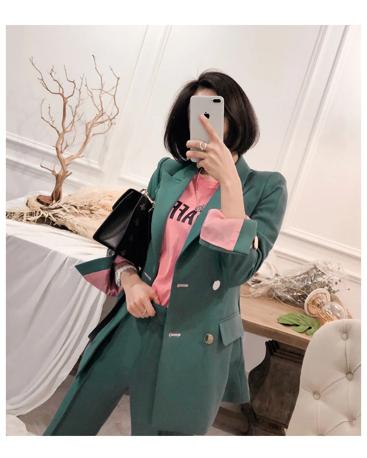 2019 осень 2020 весна новый корейский красный приталенный деловой Блейзер + брюки 2