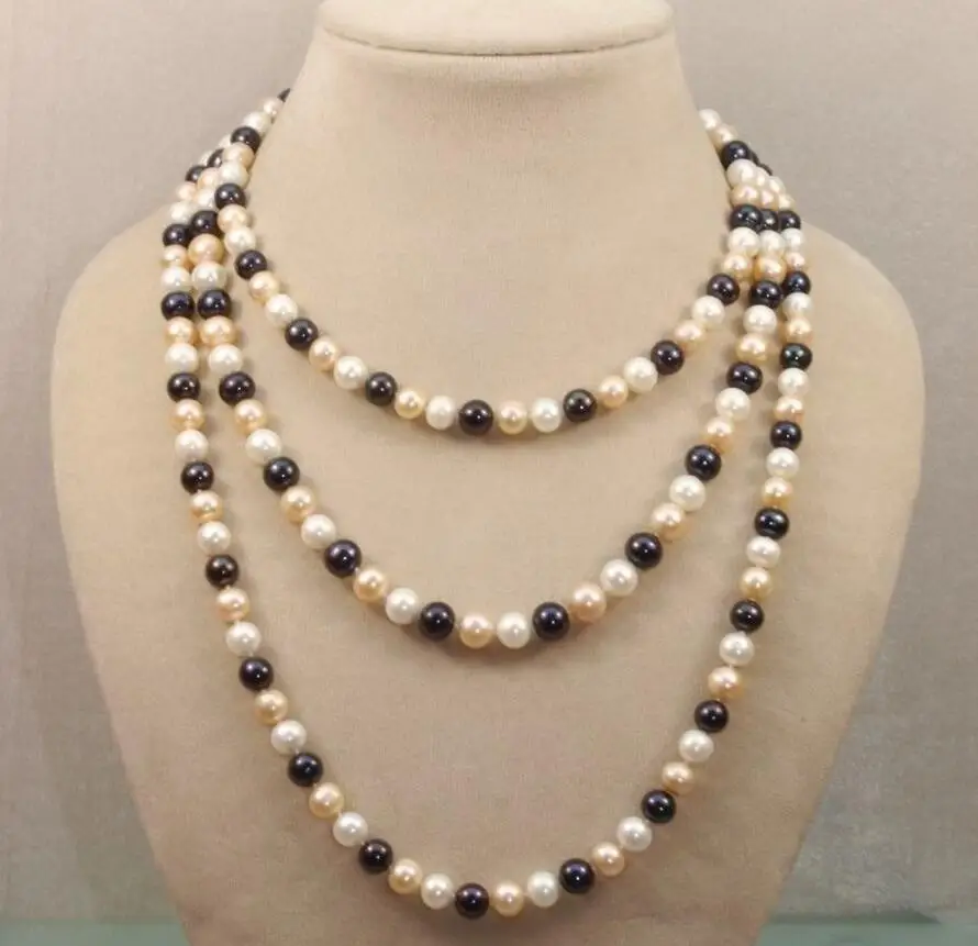 Модные украшения бесплатная доставка класс AA 7-8 мм белое розовое черное ожерелье