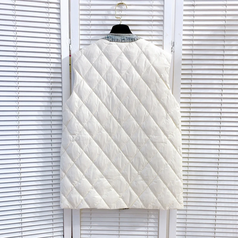 CHICEVER Лоскутные Джинсовые хлопчатобумажные Жилеты для женщин с v-образным вырезом