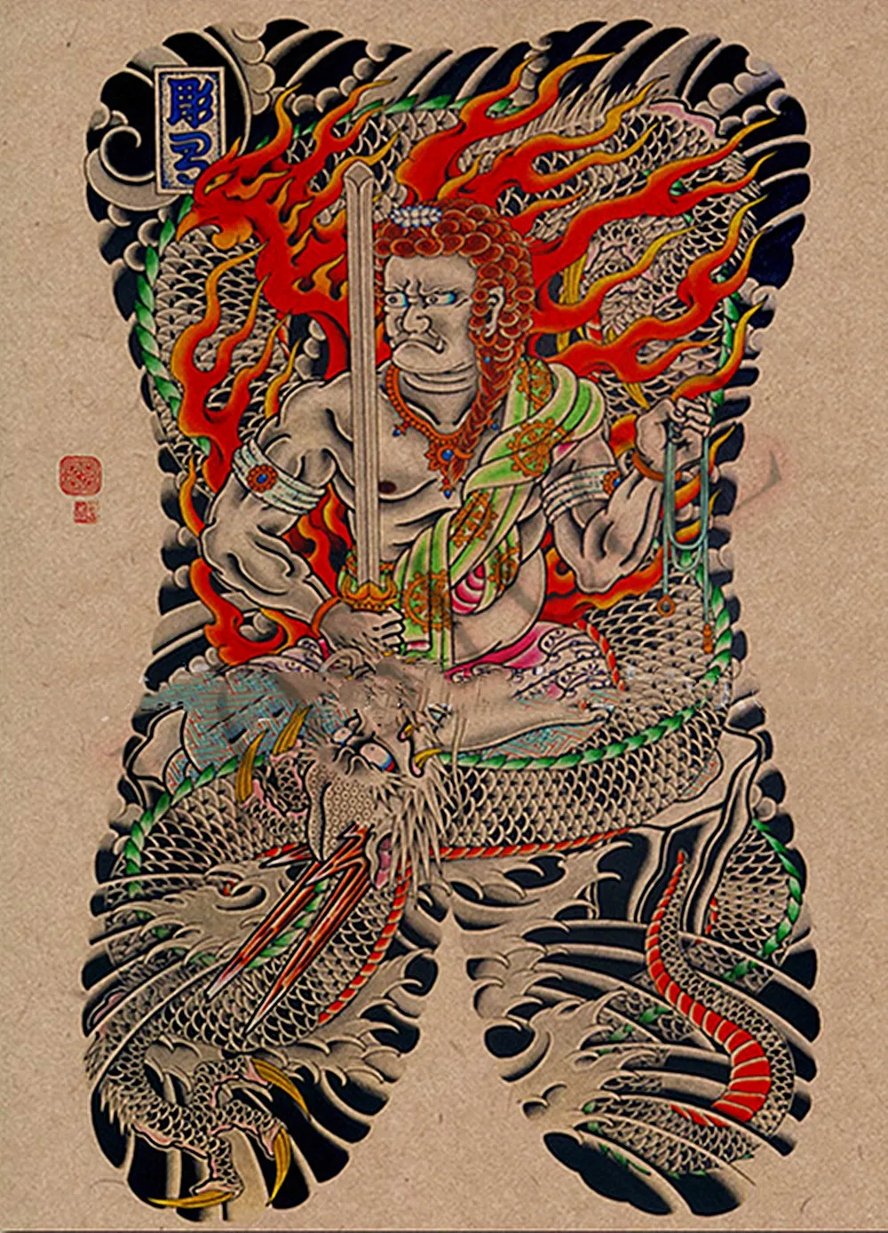 Японский Ukiyo e гангленд тату узор ретро крафт бумага плакат стикер на стену офис