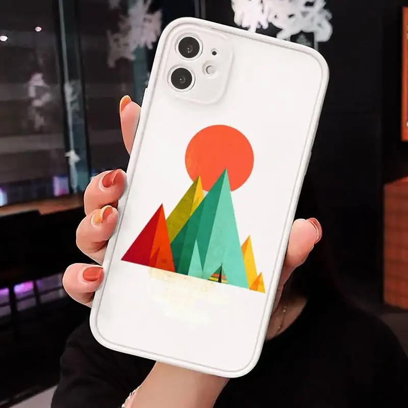 

Art painting Mountain sun print Phone Case Matte Transparent for iPhone 7 8 11 12 s mini pro X XS XR MAX Plus cover funda