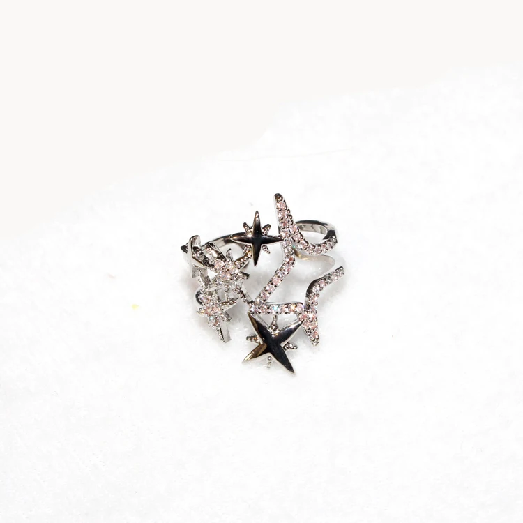 Модные кольца с пятиконечными звездами и кристаллами ювелирные изделия