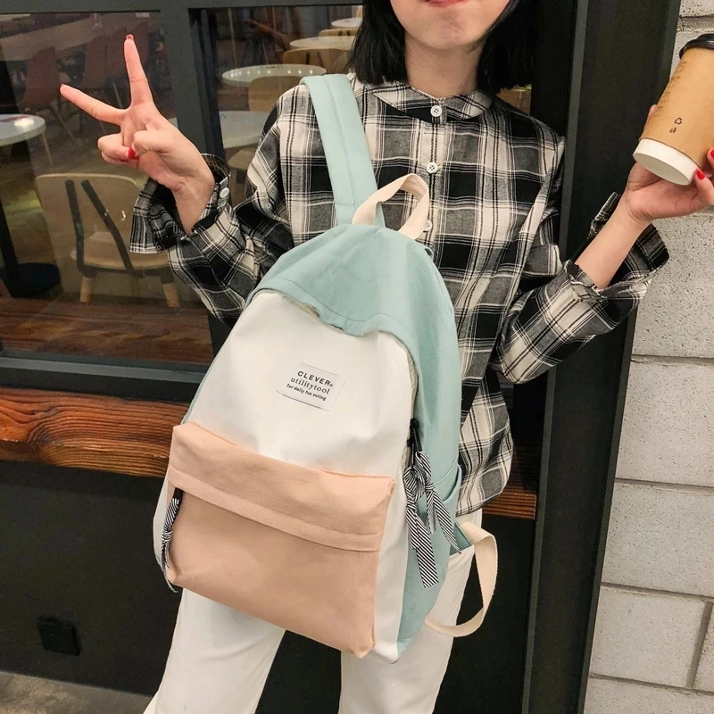 

Холщовый рюкзак для женщин, модная цветная школьная сумка на ремне для девочек-подростков, детский Ранец