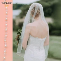 topqueen v34 best selling in stock simple wedding tulle white ivory bride veil with beaded edge for women marriage party veil