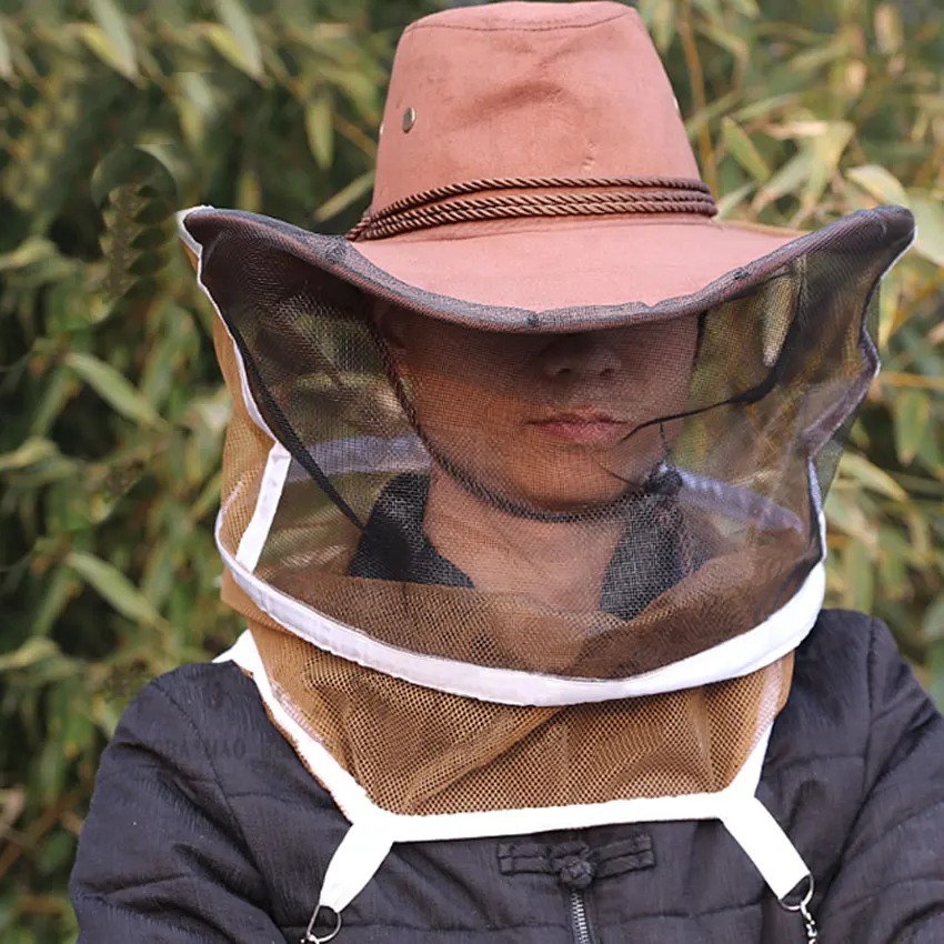 

Пчеловодство коричневый вуаль с ковбойская шляпа шапка пчеловода вуаль для Пчелиный защиты во время в виде пчелиных сот обслуживание Пчелк...