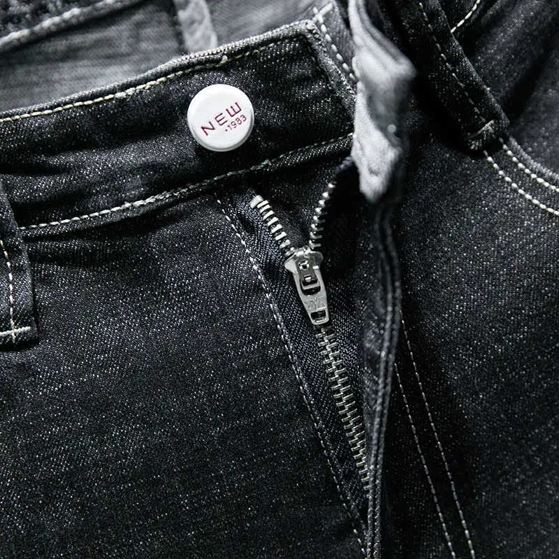 Mens jeans spring and summer four seasons jeans men's slim elastic black feet pants Korean trend casual straight trousers