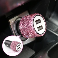 new bling usb car charger 5v 2 1a dual port fast adapter pink car decor car styling diamond car accessories interior for woman