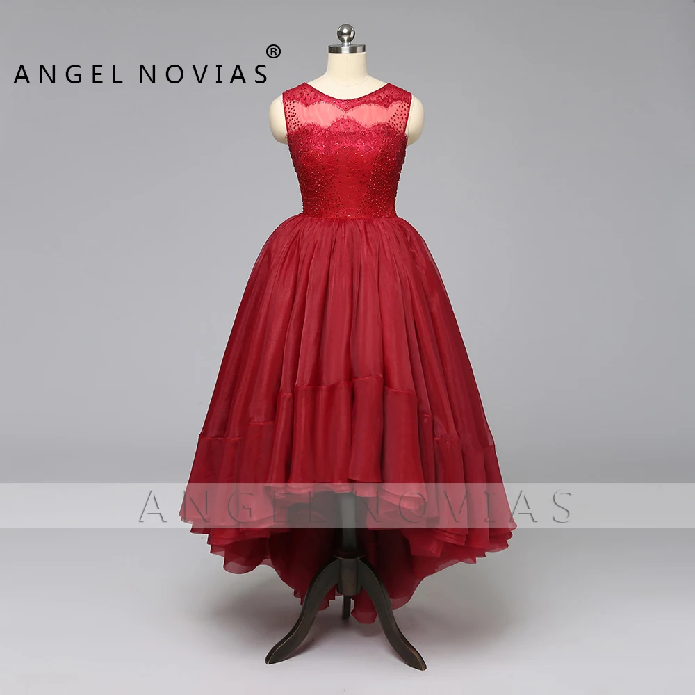 

Angel Novias Long Red Organza High Low Arabic Abendkleider Lebanon Evening Dress 2020 kaftan Dubai Formal Evening Gowns