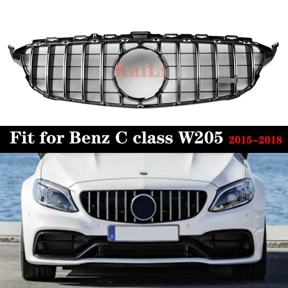 Черные гоночные грили GT для Mercedes Benz C Class W205 c200 c250 c300 2015 2018 решетка без